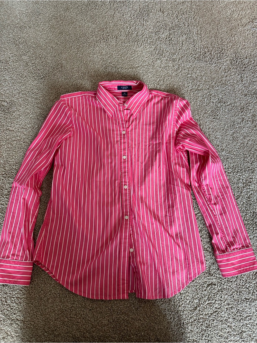Chaps Pink and White Striped Button-Down Shirt